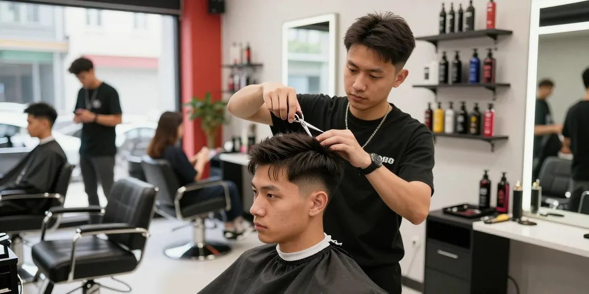 Professional barber giving an elegant haircut at ROKOK88 salon, showcasing the rokok88 stylish service.