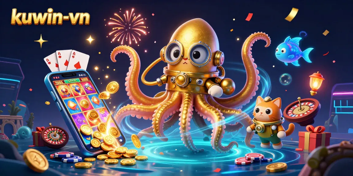 Engage in exciting games at kuwin-vn as the kraken and diving cat gather treasure and fun!